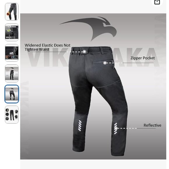 Vikamaka Men's Thermal Fleece Cycling Pants, Reflective Waterproof Bicycle - Picture 5 of 7